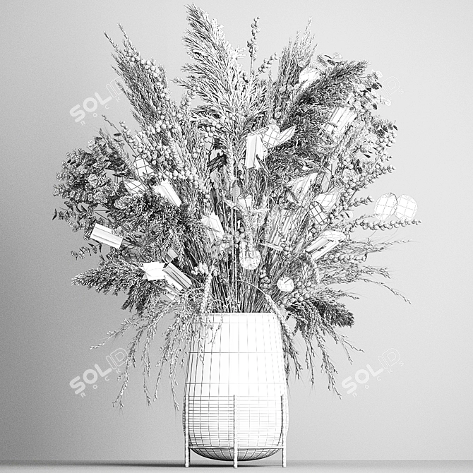 Elegant Reed Bouquet: White Pampas, Eucalyptus, and Red Berries 3D model image 7