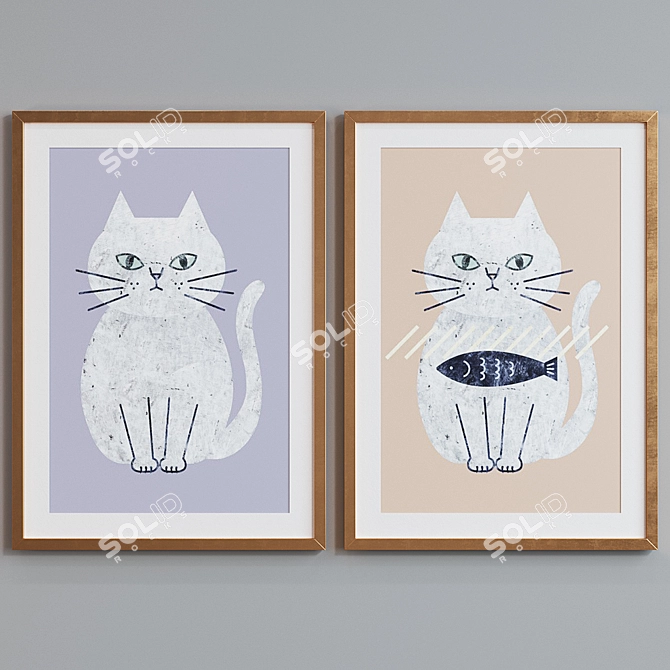 Modern Cat Picture Frame Set 3D model image 2