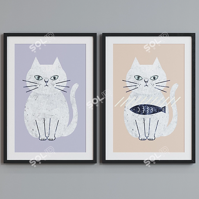 Modern Cat Picture Frame Set 3D model image 5