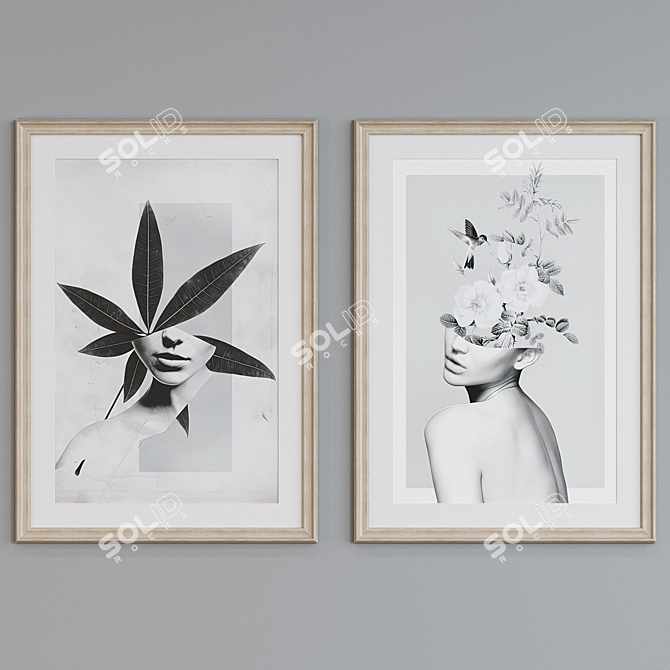 Modern Floral Collage Picture Frame Set 3D model image 5