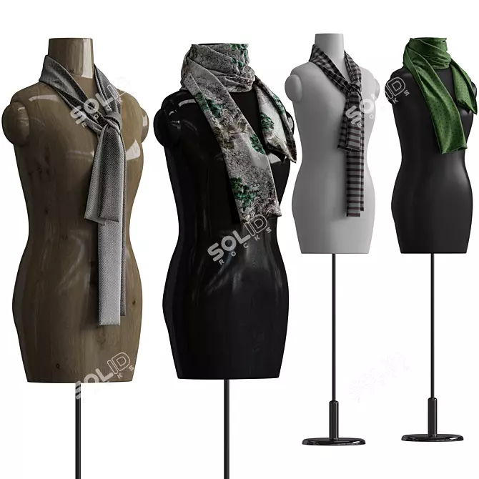 Elegant draped manikin with varying textures 3D model image 1