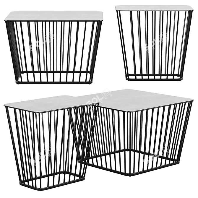 Sleek Black Wire Coffee Tables 3D model image 1