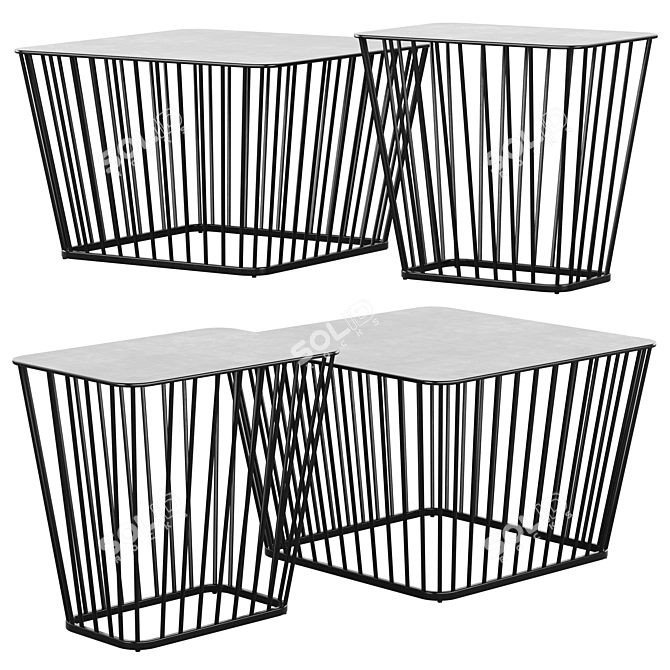 Sleek Black Wire Coffee Tables 3D model image 2
