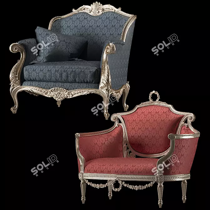 Elegant Rococo Armchair 3D model image 7