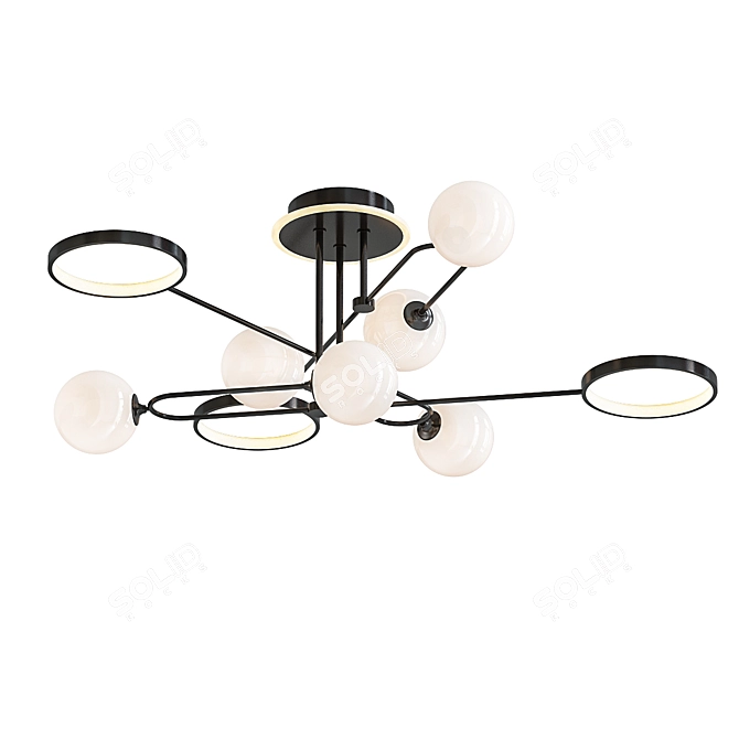 Modern Linear 9-Light Warm Flush Mount 3D model image 1