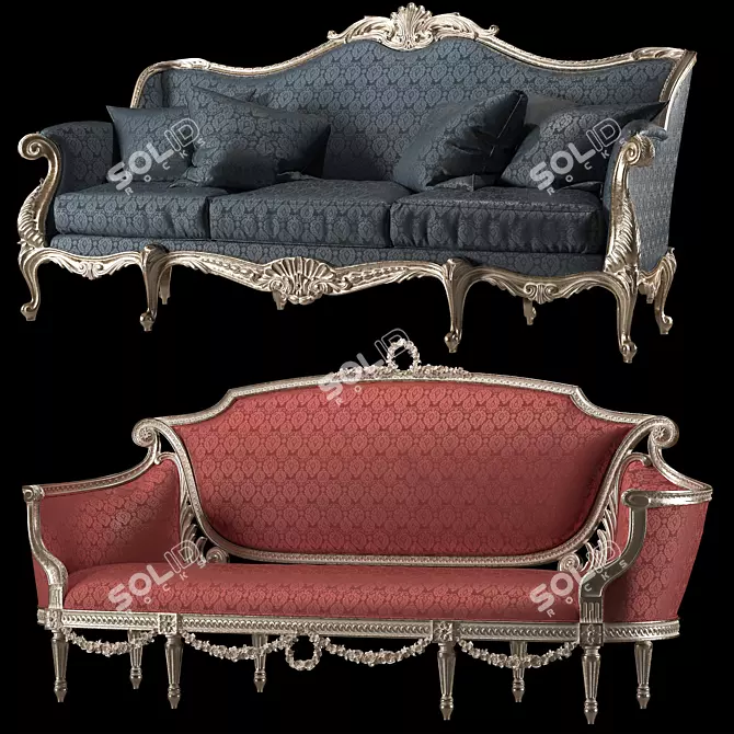 Elegant Rococo Sofa: Exquisite Comfort 3D model image 7