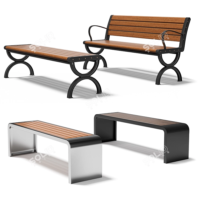 Sturdy Outdoor Bench: internet-inspired design 3D model image 1