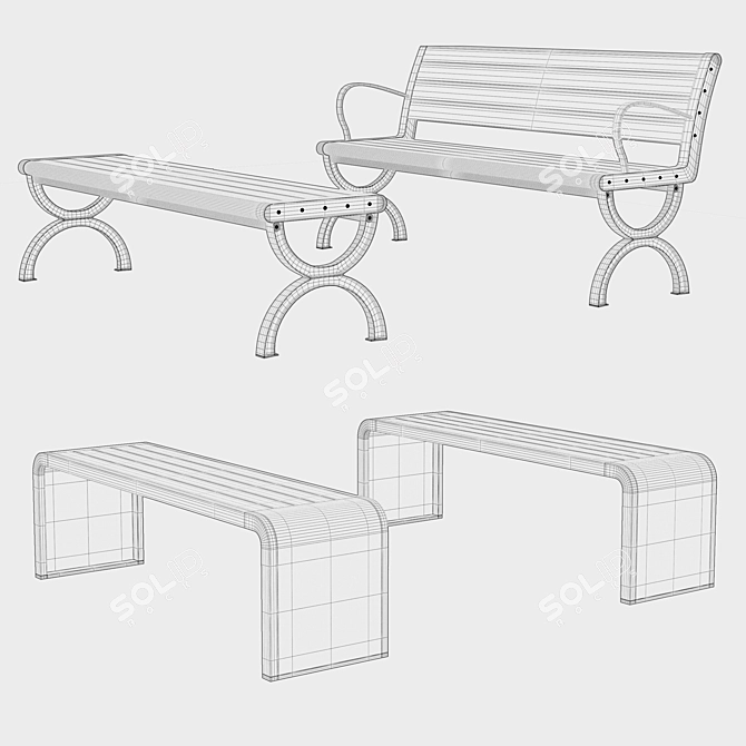 Sturdy Outdoor Bench: internet-inspired design 3D model image 2
