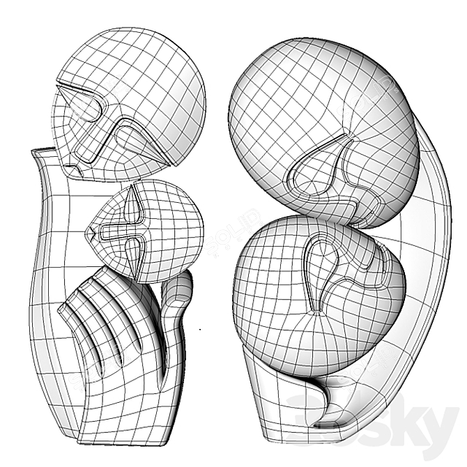 Modern Art Face Sculpture Set 3D model image 7