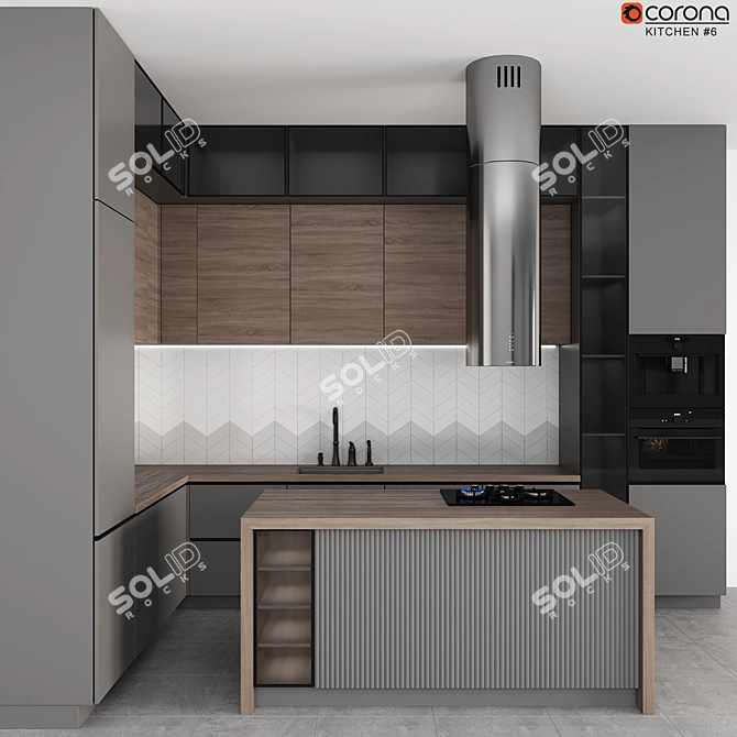 Modern Kitchen Set with Appliances 3D model image 1