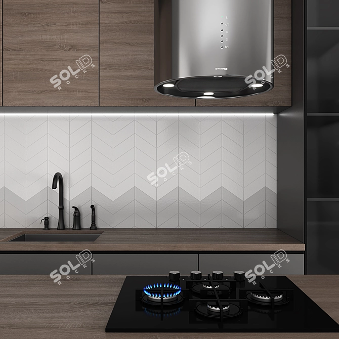 Modern Kitchen Set with Appliances 3D model image 3