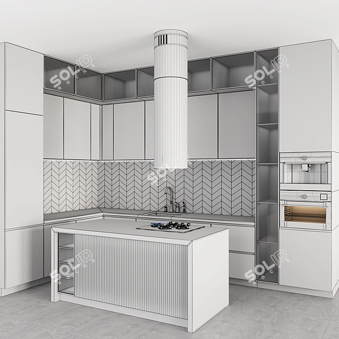 Modern Kitchen Set with Appliances 3D model image 4