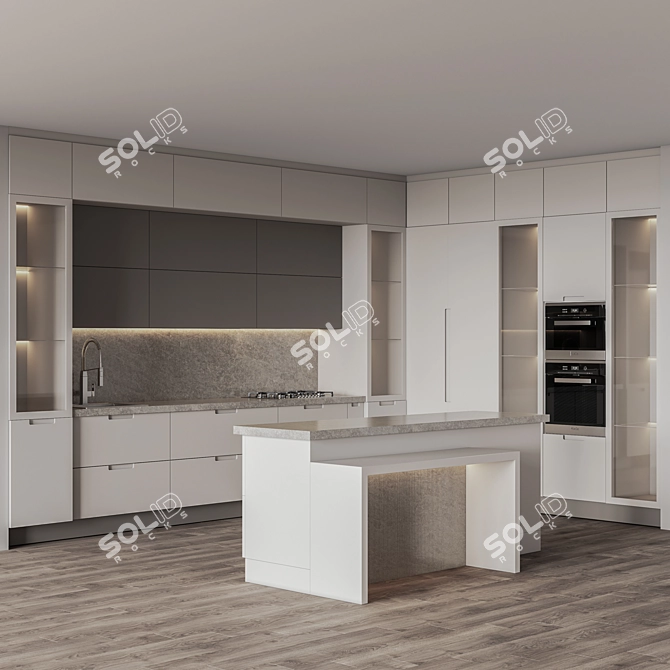 Sleek Kitchen001: Modern Design, Multiple Render Options 3D model image 2