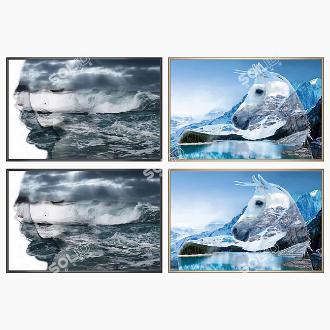 Elegant Art Set: 2 Paintings & 4 Frame Options 3D model image 2