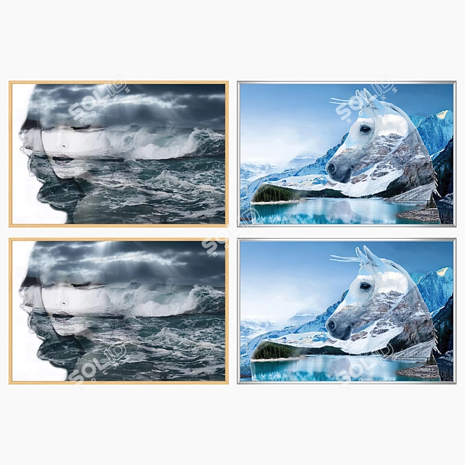 Elegant Art Set: 2 Paintings & 4 Frame Options 3D model image 3