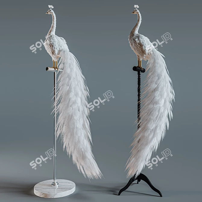 Elegant White Peacock Decoration 3D model image 7