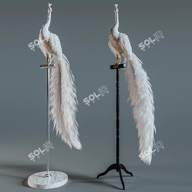 Elegant White Peacock Decoration 3D model image 8