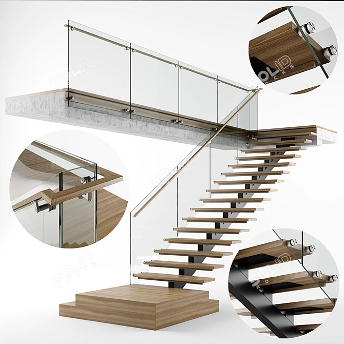 Sleek Modern Staircase Design 3D model image 1