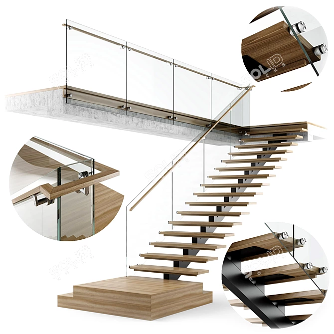 Sleek Modern Staircase Design 3D model image 8