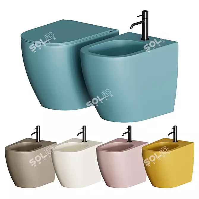 Nic PIN WC - Ceramic Wall-hung Toilet & Bidet 3D model image 4