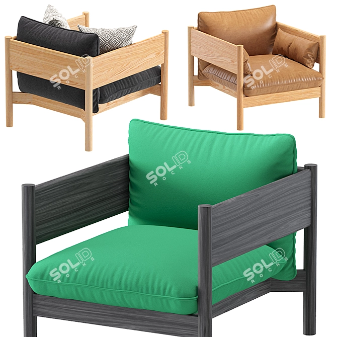 Velvet and Leather Armchair Set 3D model image 6