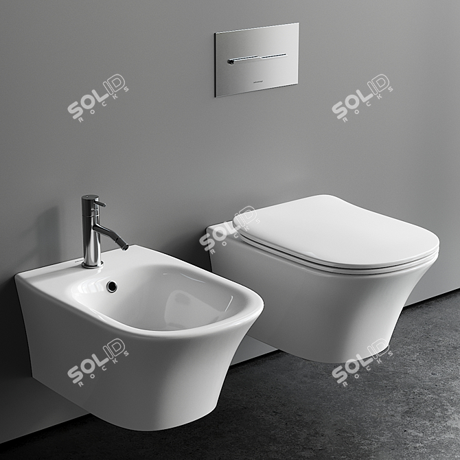 Cabo Wall-Hung WC & Bidet Set 3D model image 1