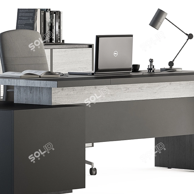 Modern Gray Wood and Black Boss Desk 3D model image 3
