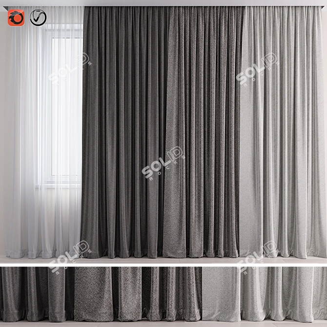 Modern Drapery Set with Sheer Curtains 3D model image 1