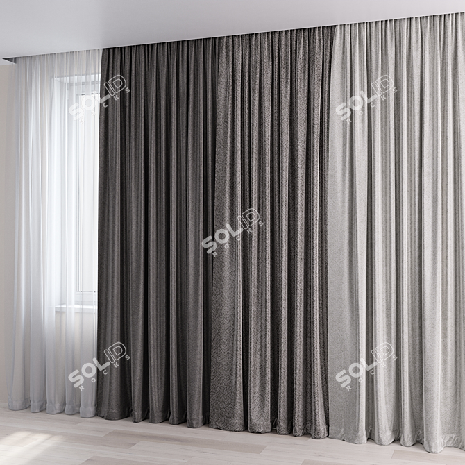 Modern Drapery Set with Sheer Curtains 3D model image 2