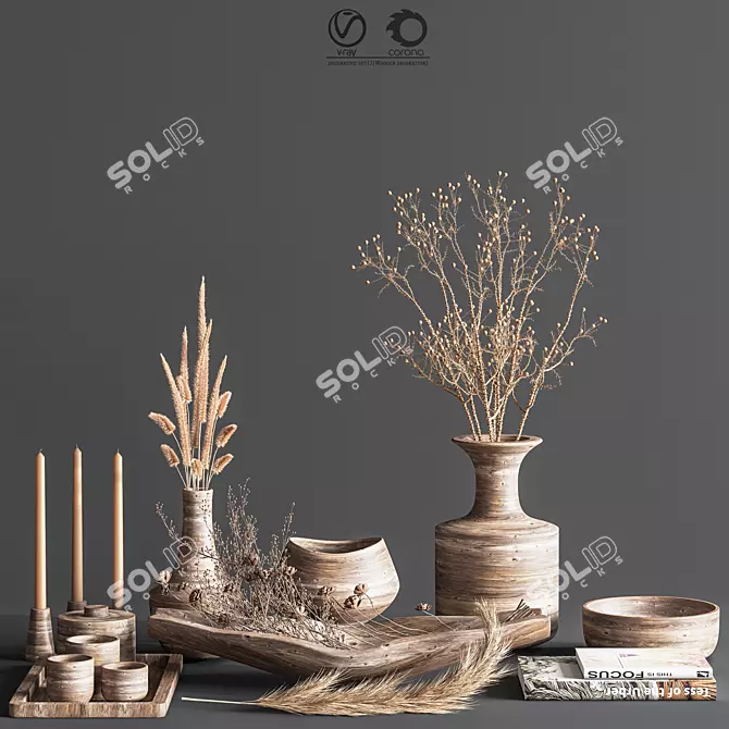 Elegant Wooden Decor Set 3D model image 1