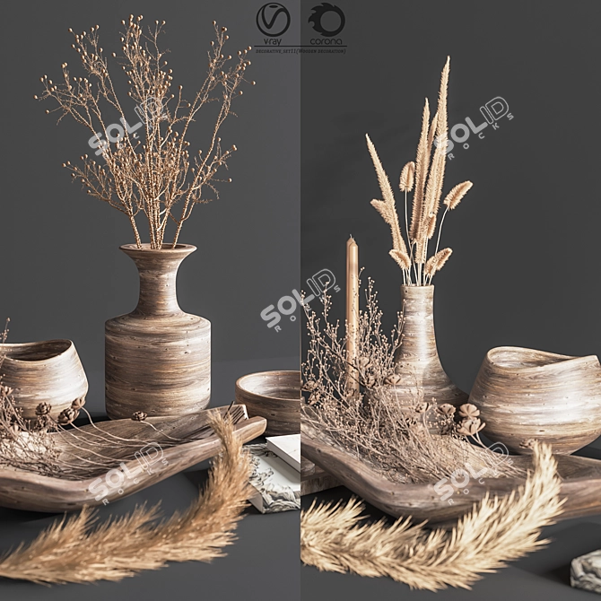 Elegant Wooden Decor Set 3D model image 3