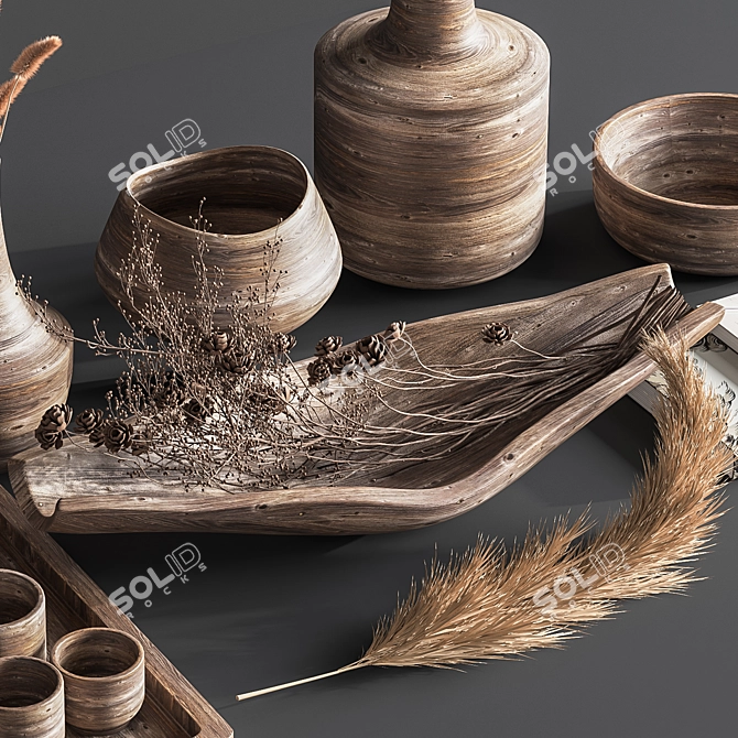 Elegant Wooden Decor Set 3D model image 5