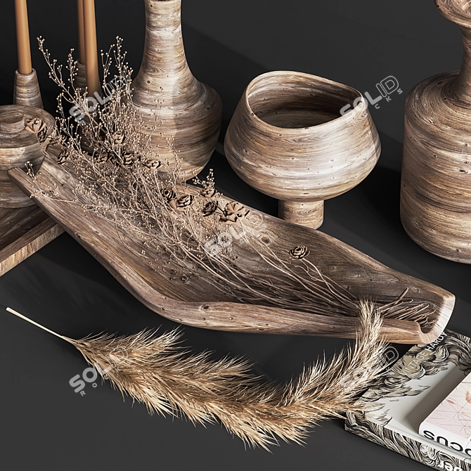 Elegant Wooden Decor Set 3D model image 6