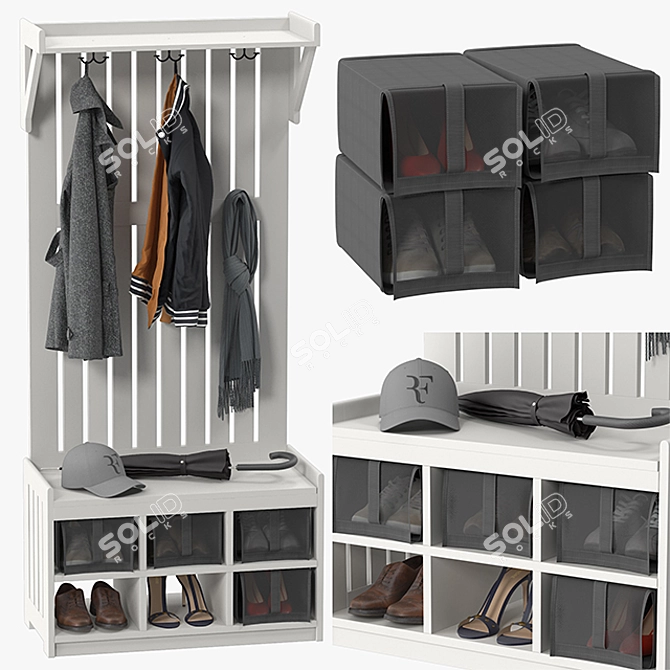 Modern Coat Rack and Shoe Bench Combo 3D model image 1