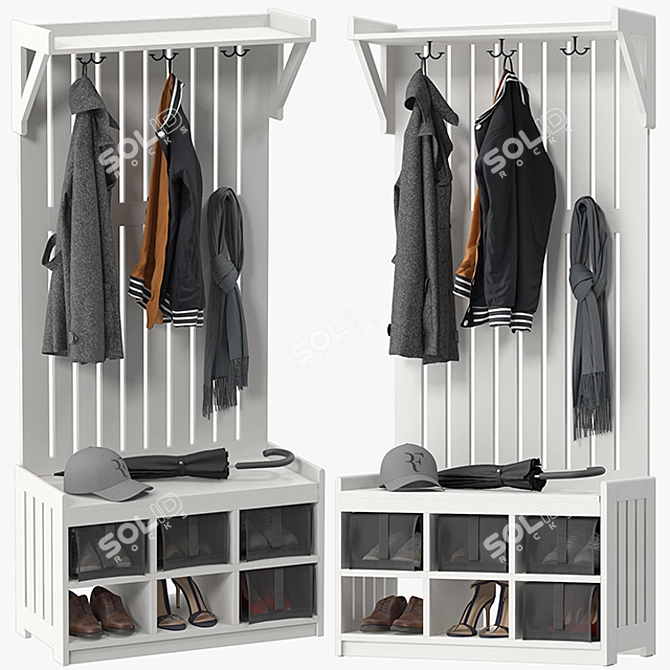 Modern Coat Rack and Shoe Bench Combo 3D model image 2