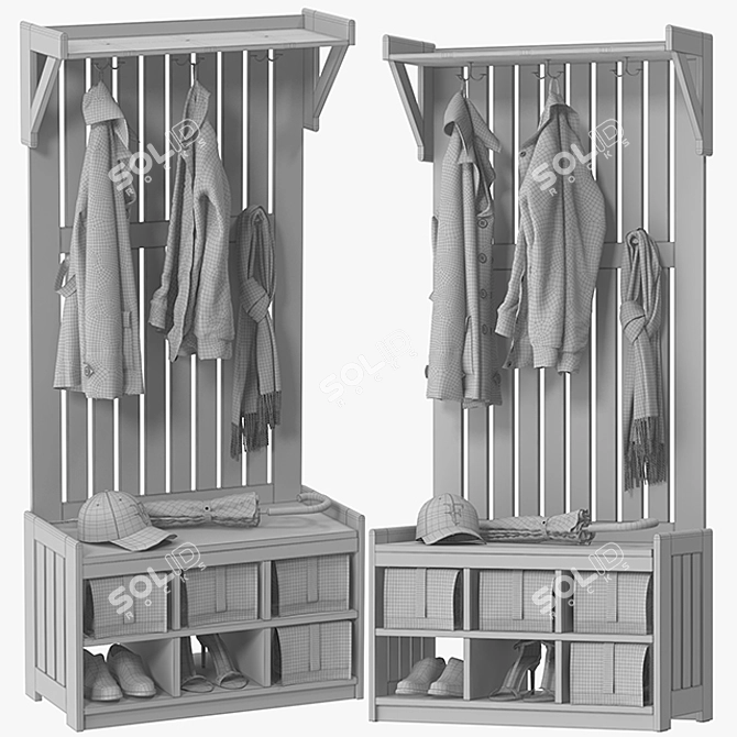 Modern Coat Rack and Shoe Bench Combo 3D model image 5