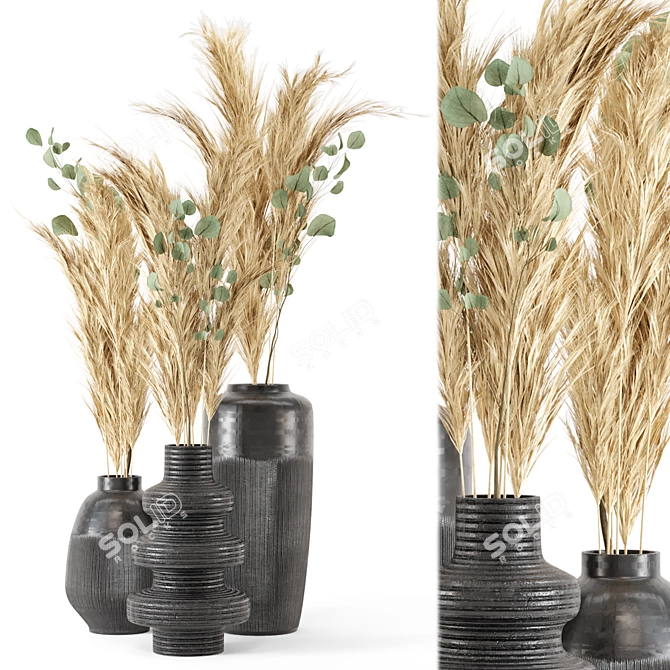 Handmade Dried Plantset in Artistic Vase 3D model image 1