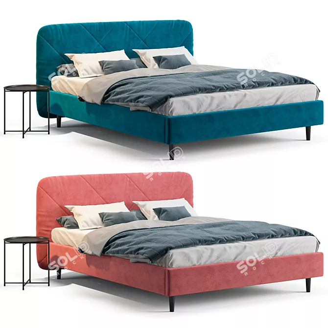 Velvet Coral Bed with Bedside Table 3D model image 4