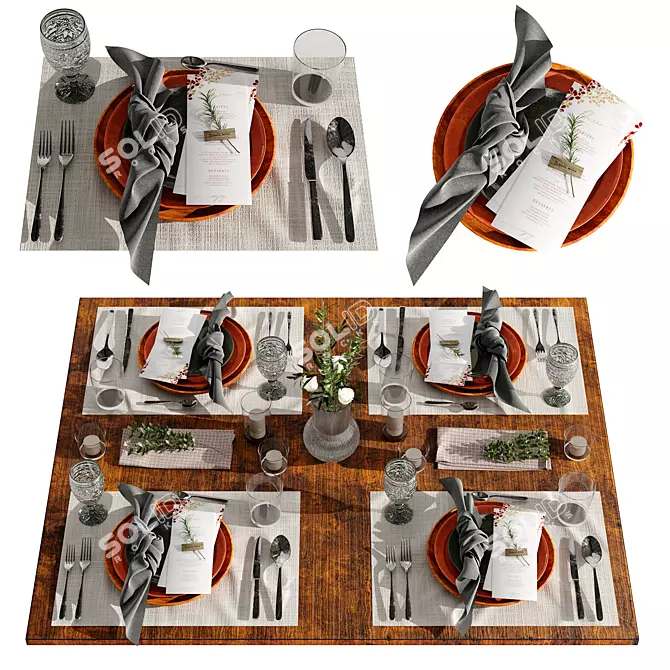 Elegant 4-Piece Table Setting 3D model image 1