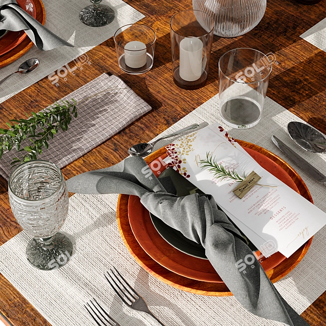 Elegant 4-Piece Table Setting 3D model image 2