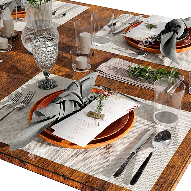 Elegant 4-Piece Table Setting 3D model image 5