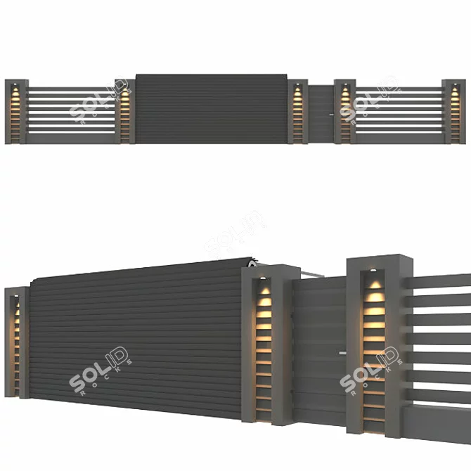 Illuminated Fence Set with Lifting Gate 3D model image 1