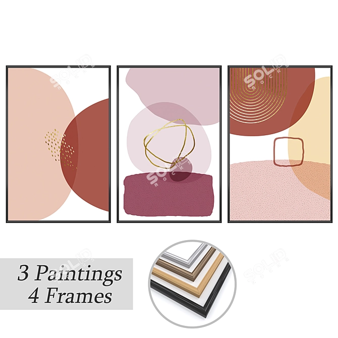 3-Piece Art Set with Multiple Frame Options 3D model image 1