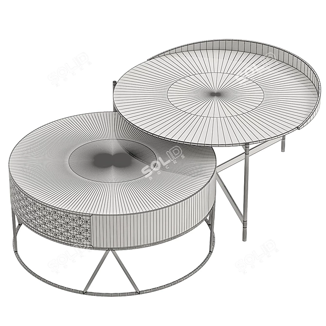 Modern Rotatable Round Nesting Coffee Table with Storage Drawers 3D model image 2