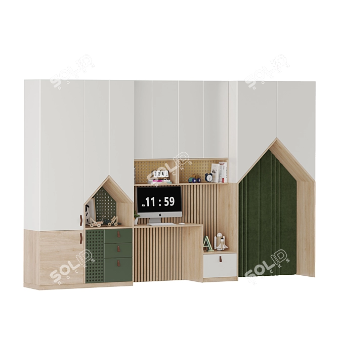 12-Door Childrens Wardrobe 3D model image 2