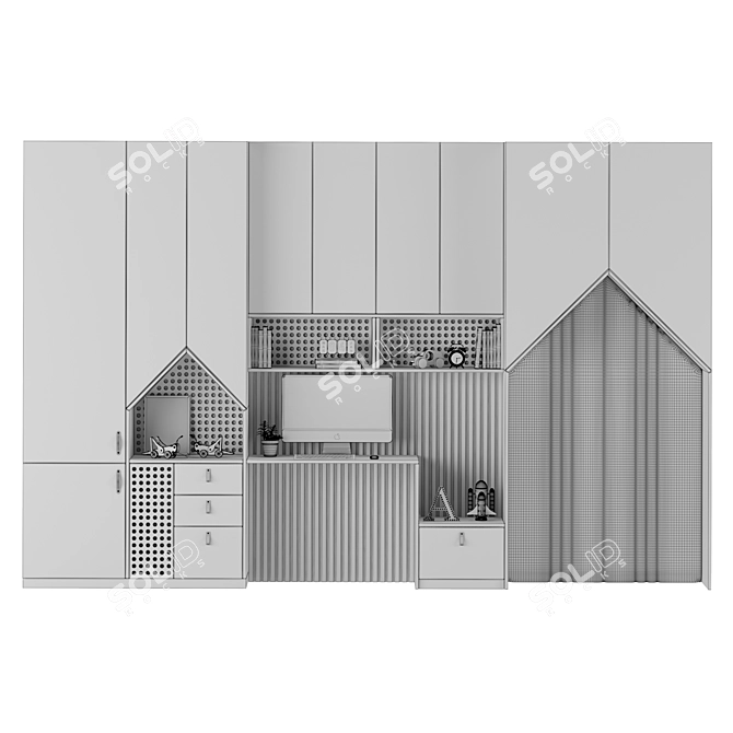 12-Door Childrens Wardrobe 3D model image 3