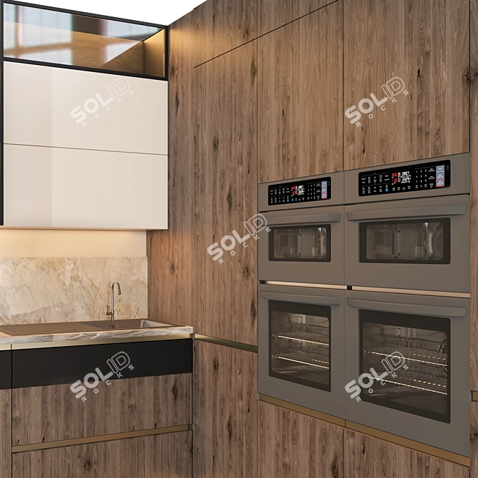 Stylish Kitchen Appliances: Microwave, Fridge, Stove & Hood 3D model image 2