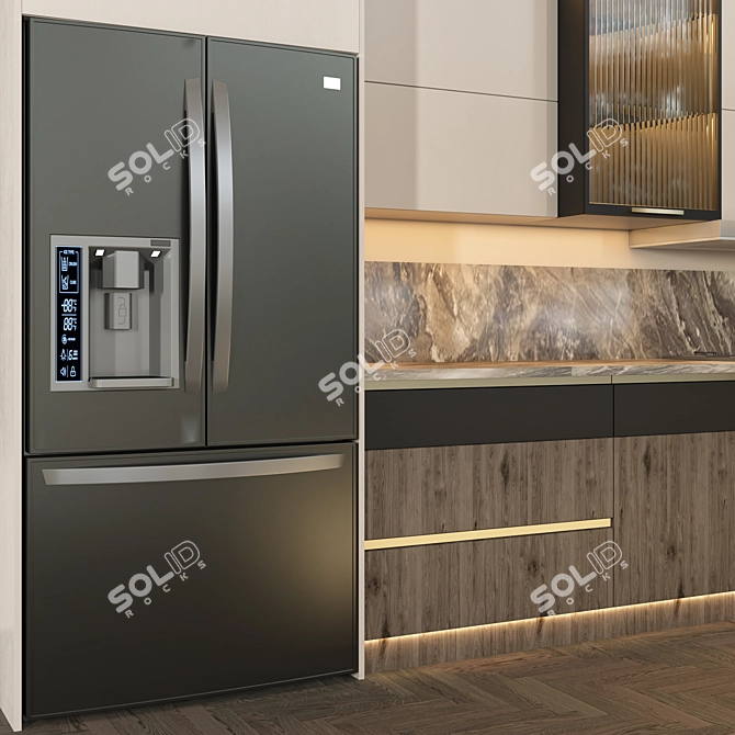 Stylish Kitchen Appliances: Microwave, Fridge, Stove & Hood 3D model image 3