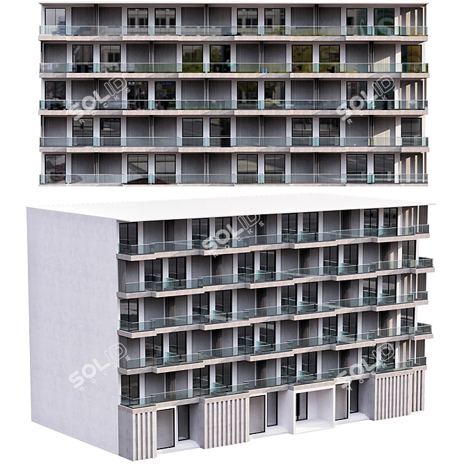 Elegant Residential Building with Detailed Facade 3D model image 1