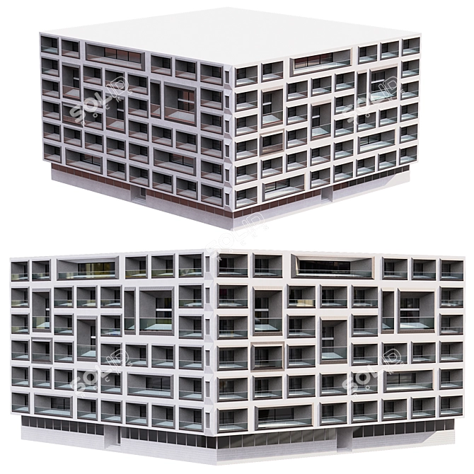 Modern Residential Building Design 3D model image 1